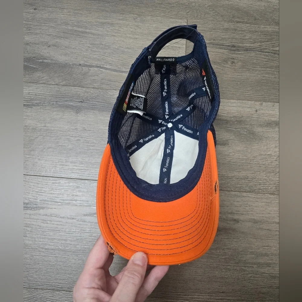 Dinoco Cars Nascar Disney Pixar Kids Velcro Hat Navy Orange Lightly Distressed